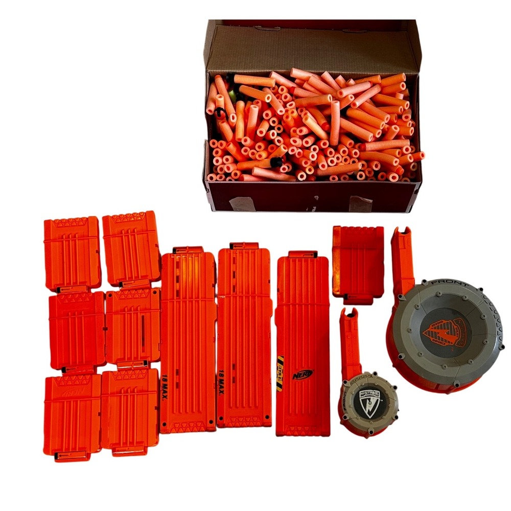 Nerf N-Strike Magazine Clip Lot Drum Mags 18 Round 7 Standard Clips 100+ Darts